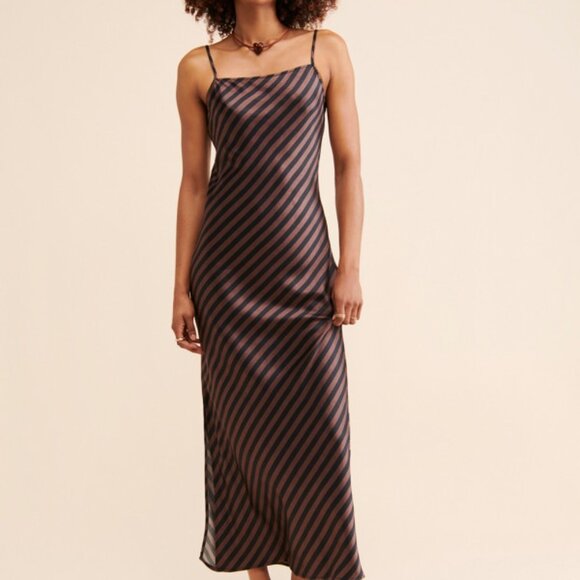 XL Mari Maxi Slip Dress - Brown & Black Stripes - Picture 1 of 5